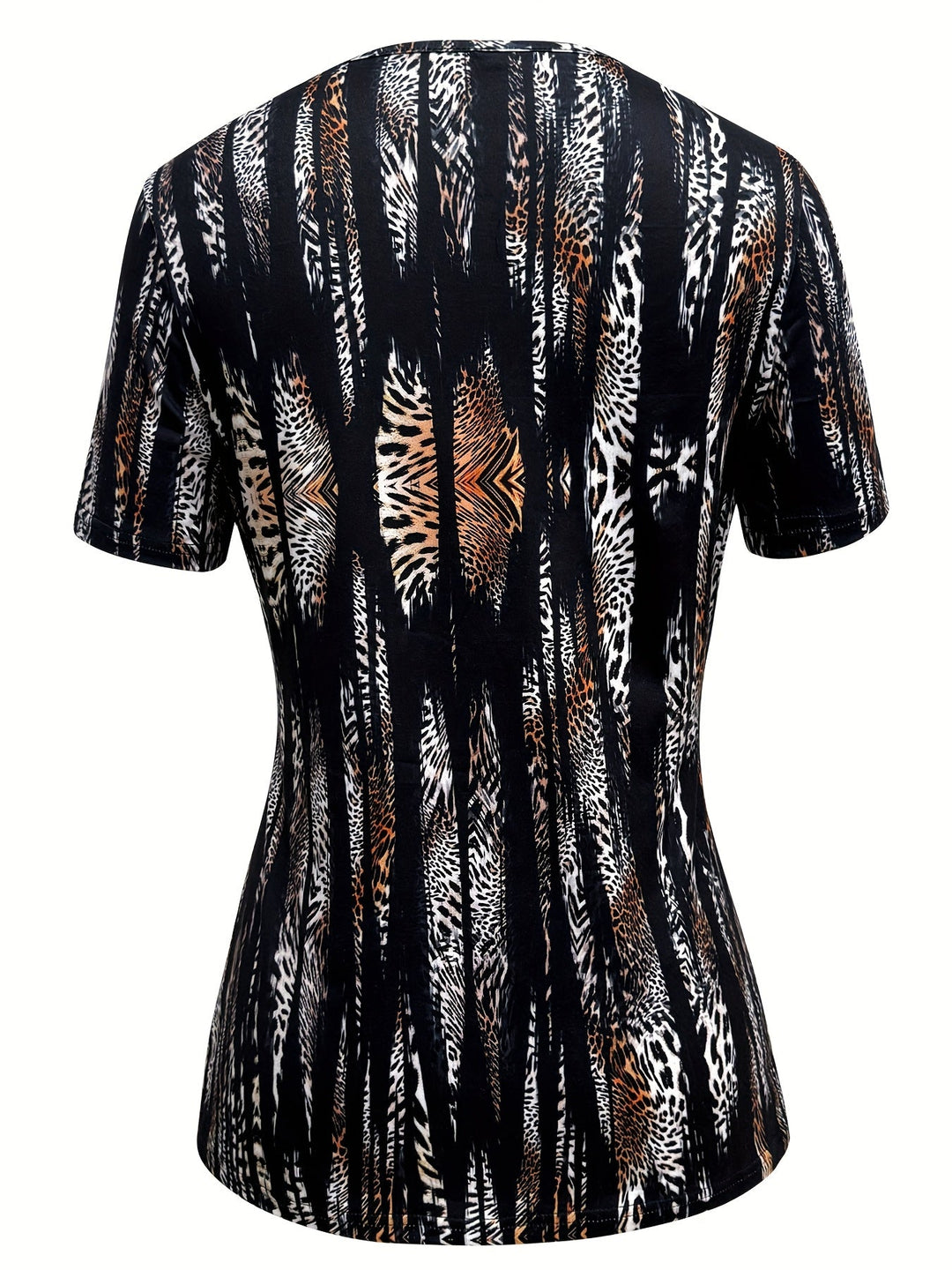 Print T-Shirt with Faux Layered Design - Square Neck, Short Sleeve, Stretchy Polyester Blend, Machine Washable - Maroon & Black, Perfect for Casual Outings