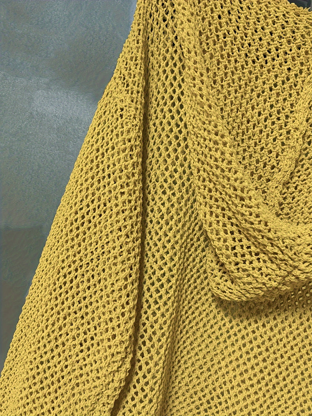 Hollow Out V-neck Knitted Sweater, Casual Long Sleeve Hooded Coverup Sweater, Women's Clothing
