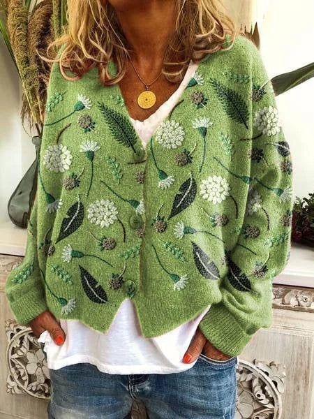 Selmora - Green Spring to printed Cardigan