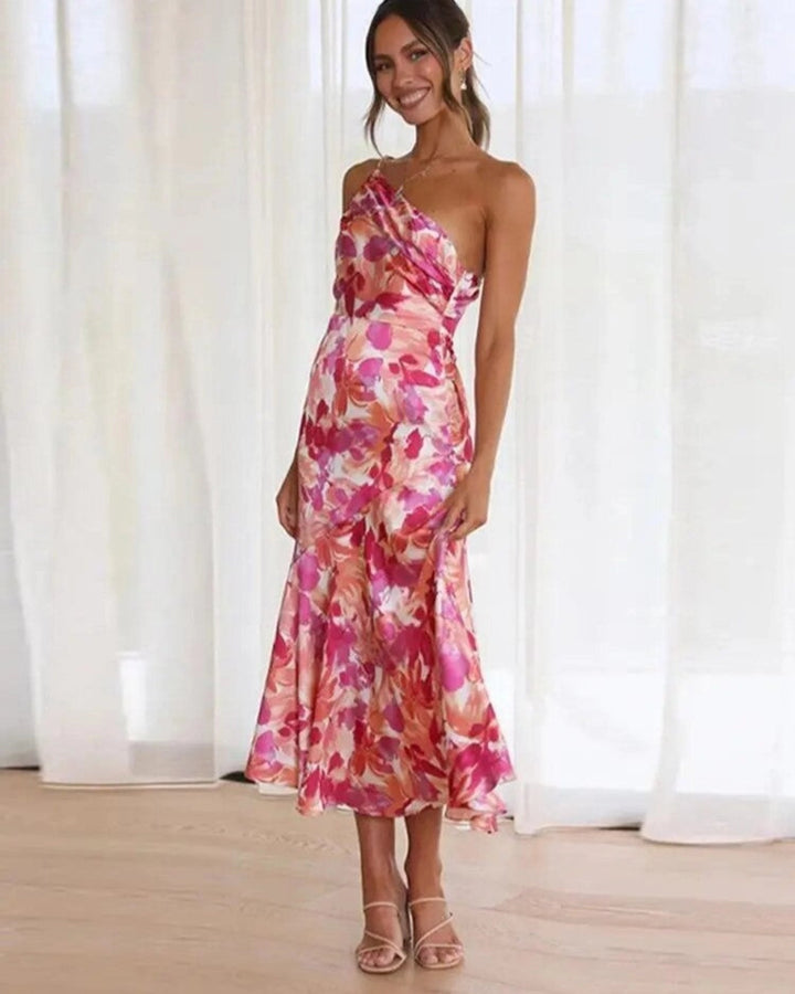"Sienna - Asymmetric Floral Print Maxi Dress