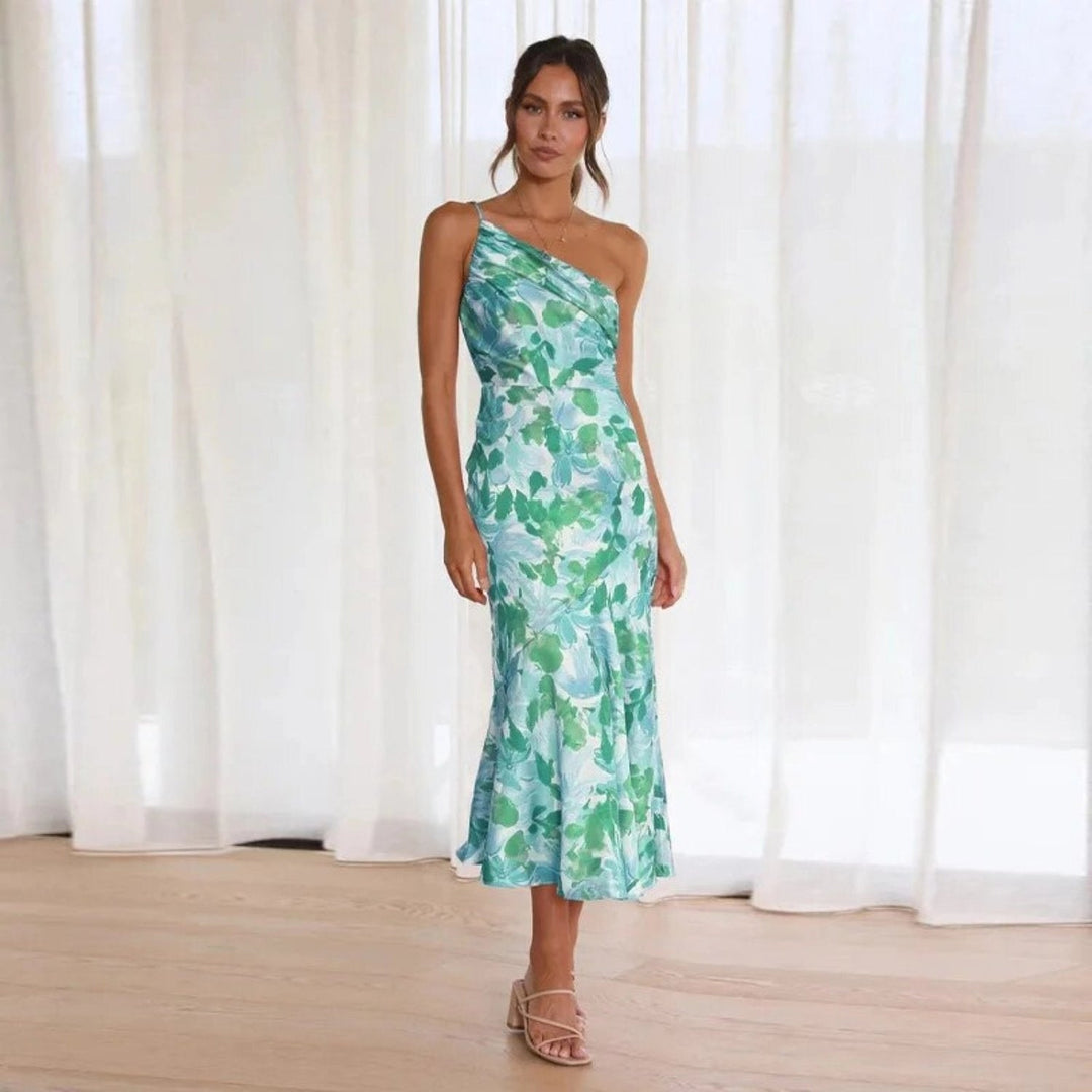 "Sienna - Asymmetric Floral Print Maxi Dress