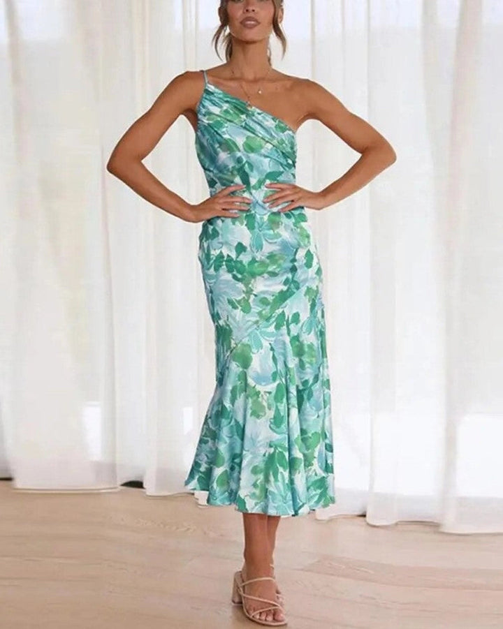 "Sienna - Asymmetric Floral Print Maxi Dress