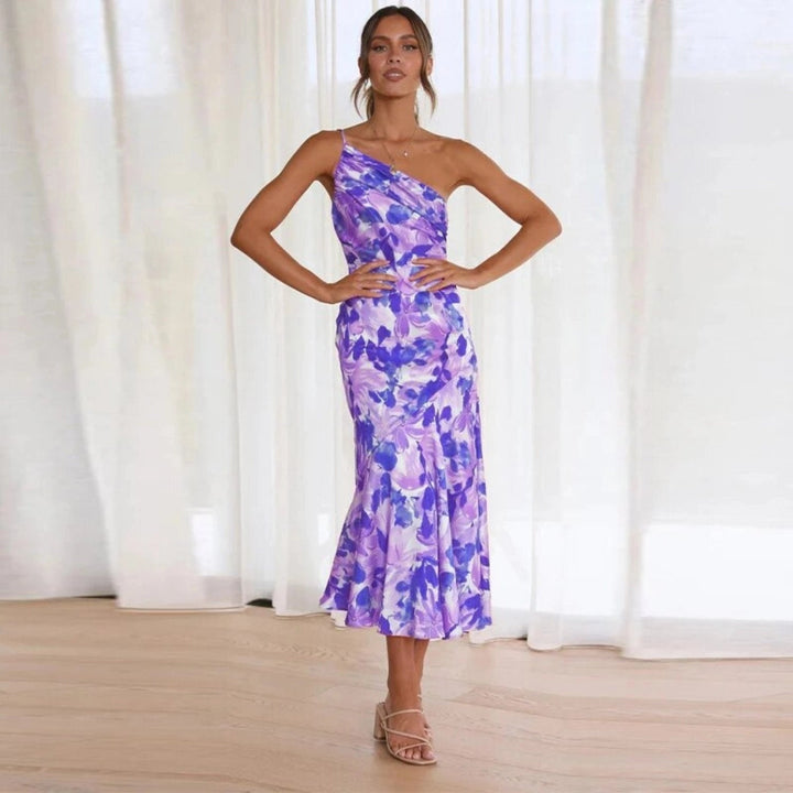 "Sienna - Asymmetric Floral Print Maxi Dress
