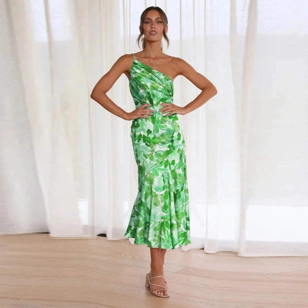 "Sienna - Asymmetric Floral Print Maxi Dress