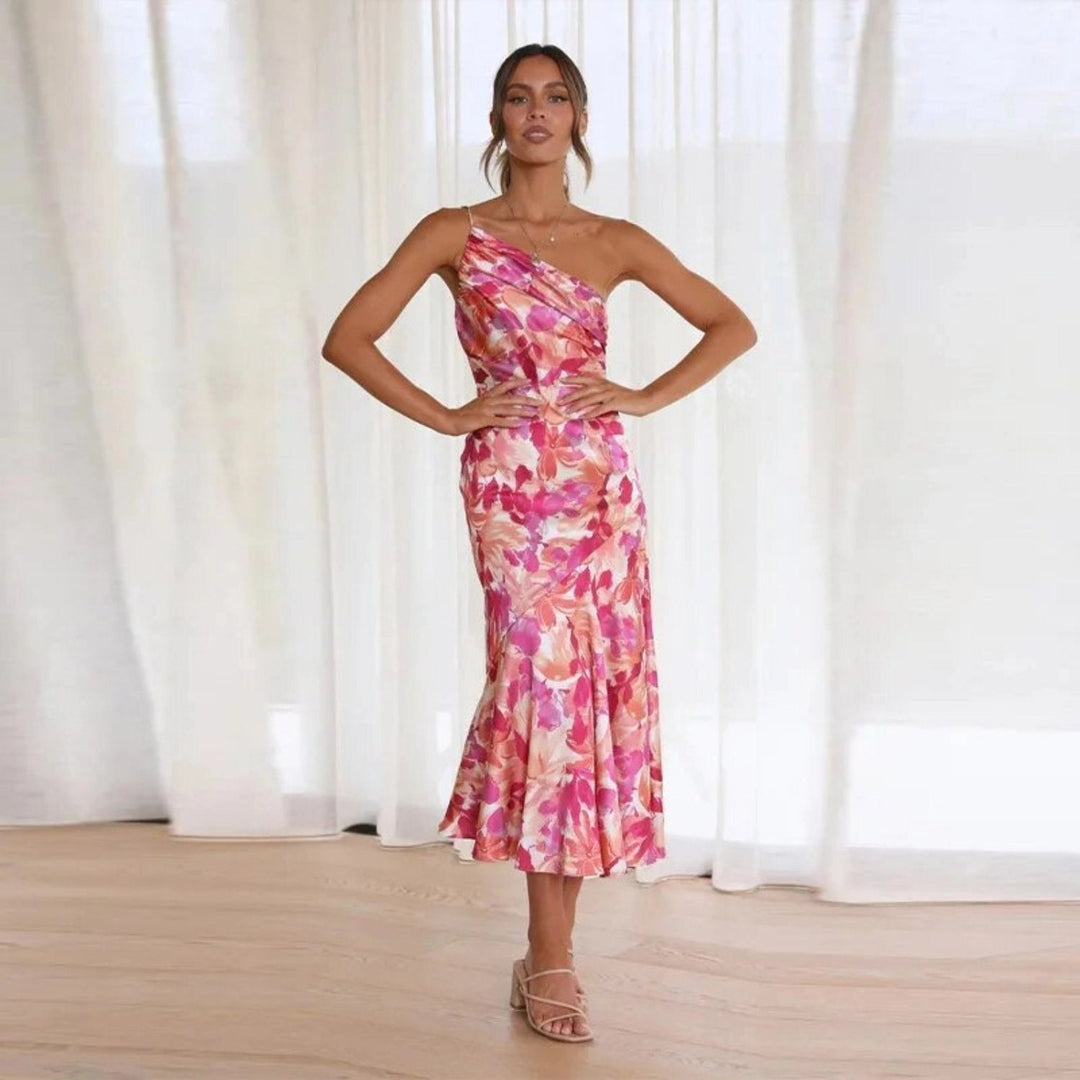"Sienna - Asymmetric Floral Print Maxi Dress