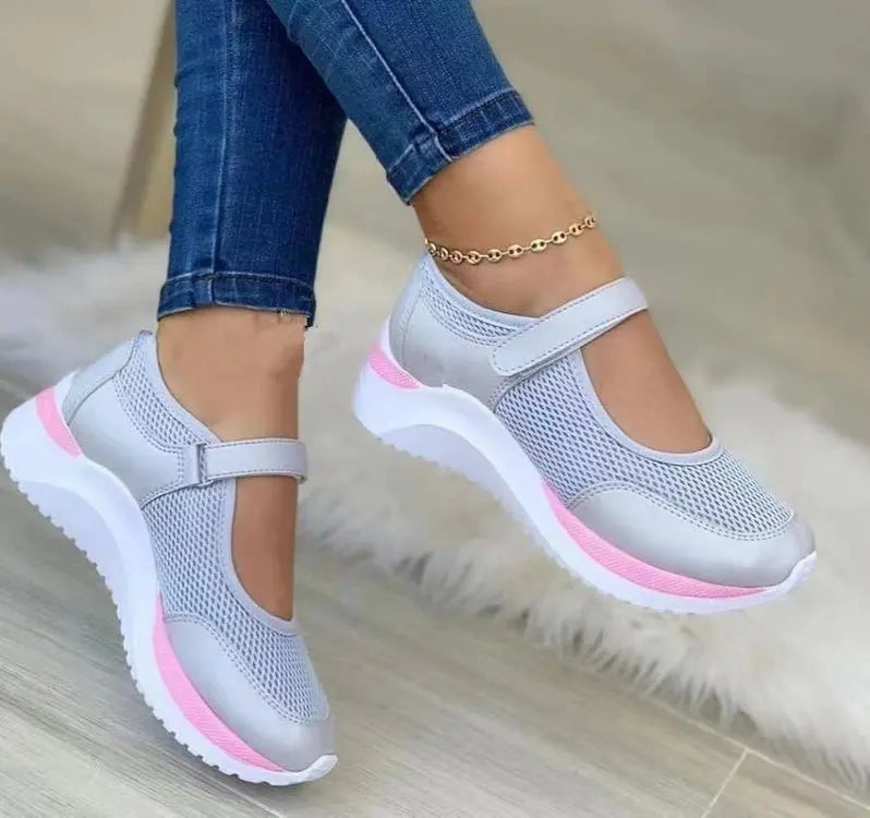 Ronde kop Gebreide damesschoenen met dikke zool Enkele schoenen Dames Grote maat 36-43 Raster Casual damesschoenen Sneakers Dames