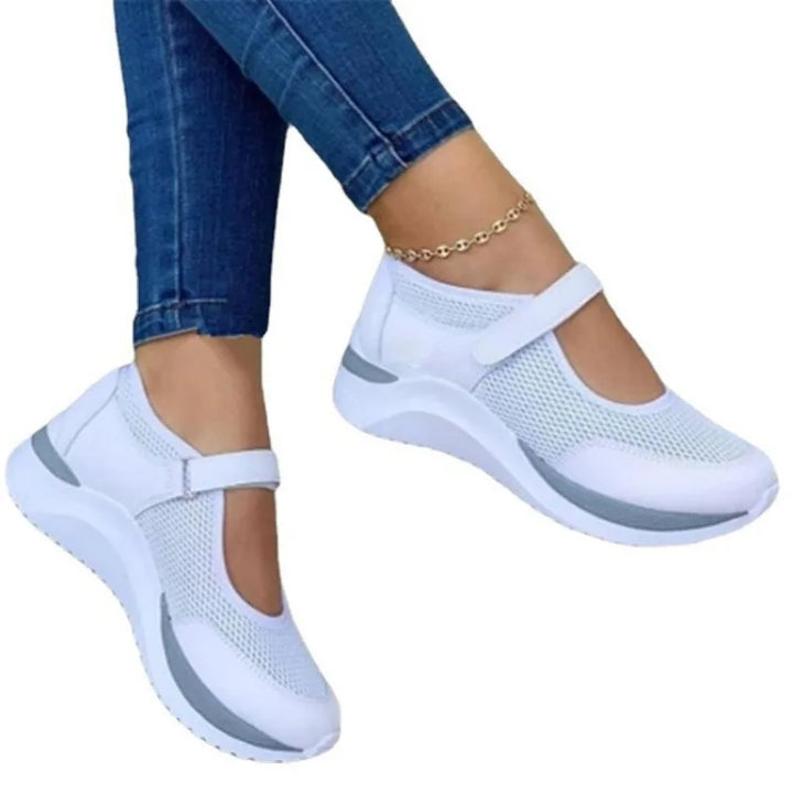 Ronde kop Gebreide damesschoenen met dikke zool Enkele schoenen Dames Grote maat 36-43 Raster Casual damesschoenen Sneakers Dames