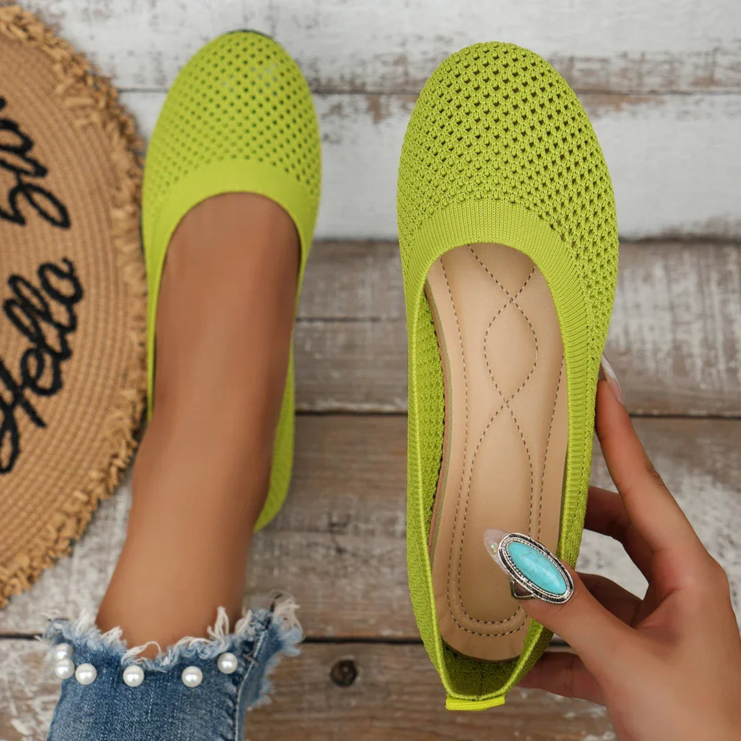 Women Round Toe Flat Shoes Solid Color Knitted Slip on Shoes Casual Breathable Ballet Flats Women Mesh Flat Shoes Loafers Woman