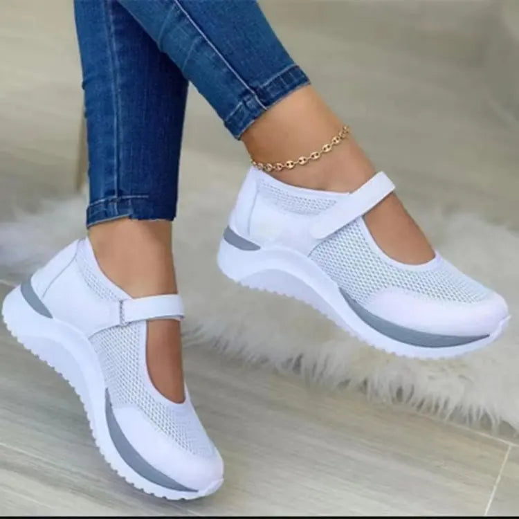 Ronde kop Gebreide damesschoenen met dikke zool Enkele schoenen Dames Grote maat 36-43 Raster Casual damesschoenen Sneakers Dames