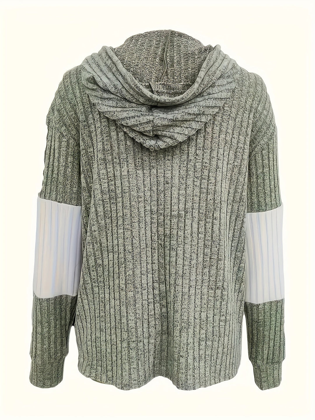 Color Block Zip-up Hoodie Jacket, Casual Long Sleeve Drawstring Ribbed Jacket For Spring & Fall, Women's Clothing