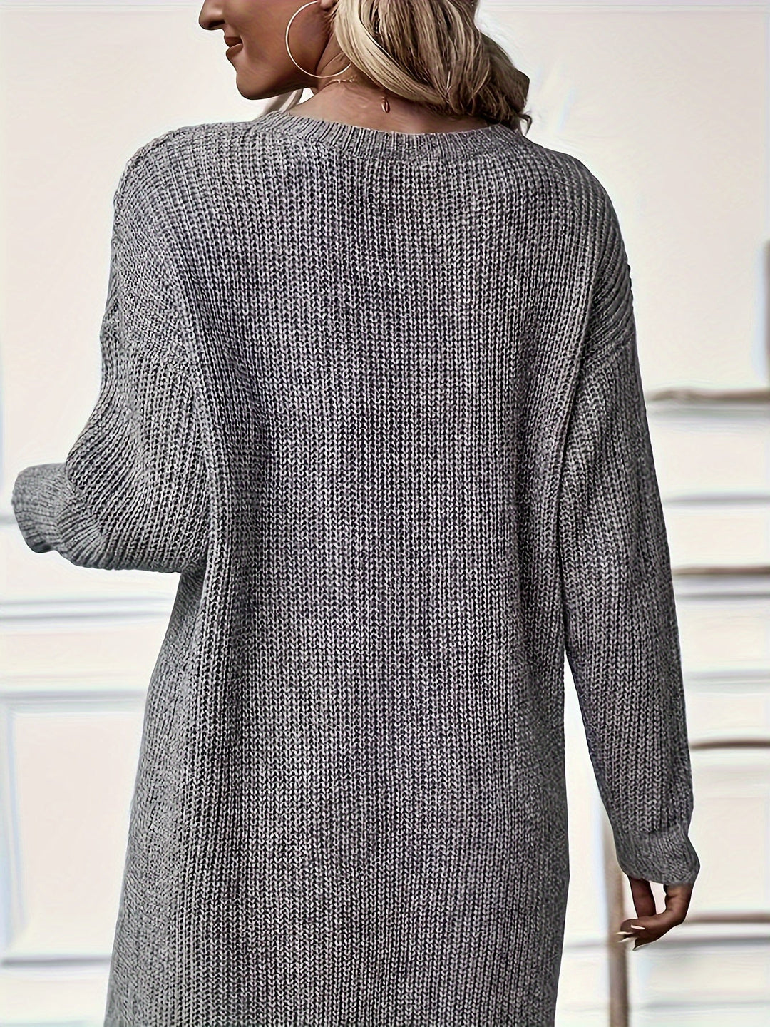 Stylish Knitted Dress, Round Neck Knitted Long Dress, Slit Design, Irregular Skirt, Women's Clothing