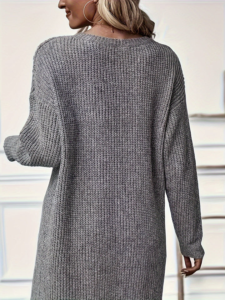Stylish Knitted Dress, Round Neck Knitted Long Dress, Slit Design, Irregular Skirt, Women's Clothing