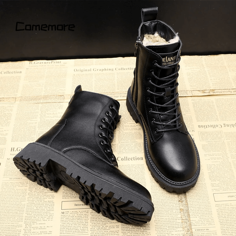 Helena - Black leather insulated boots lined with fur