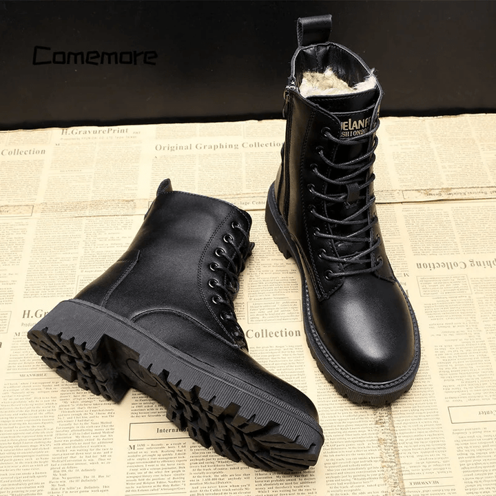 Helena - Black leather insulated boots lined with fur