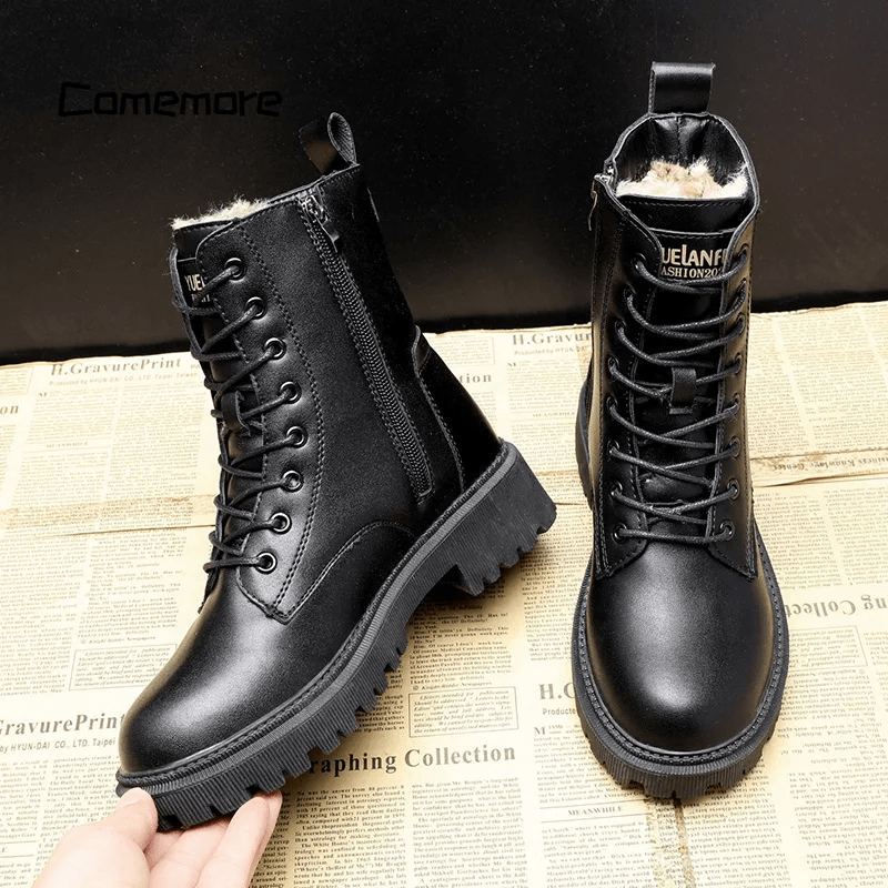 Helena - Black leather insulated boots lined with fur