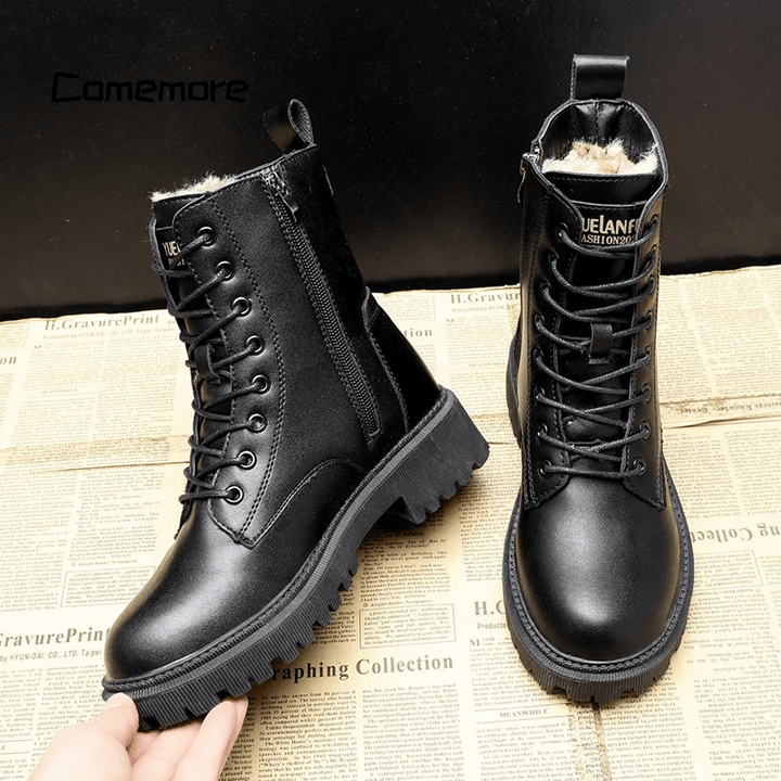 Helena - Black leather insulated boots lined with fur