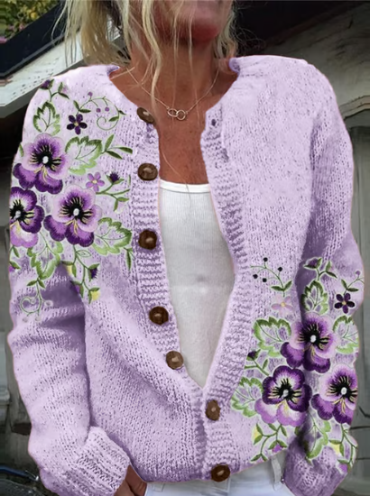 karren - Purple Floral Knitted Cardigan